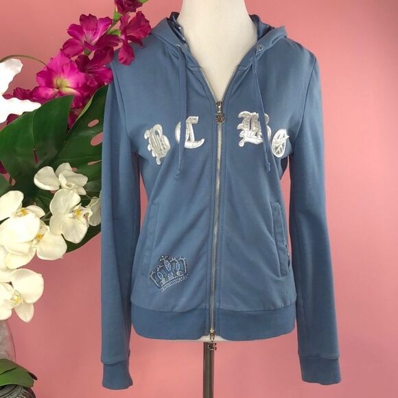 BCBGMaxAzria Blue Angel Wing Cotton Zip Hooded Jacket - Picture 1 of 15